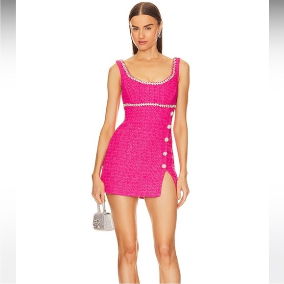 Self-portrait Boucle Diamante-trim Mini Dress In Pink